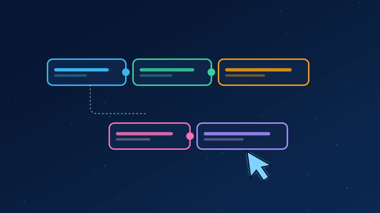 Ilustração de blocos coloridos que se encaixam com um cursor arrastando um deles, representando o no-code