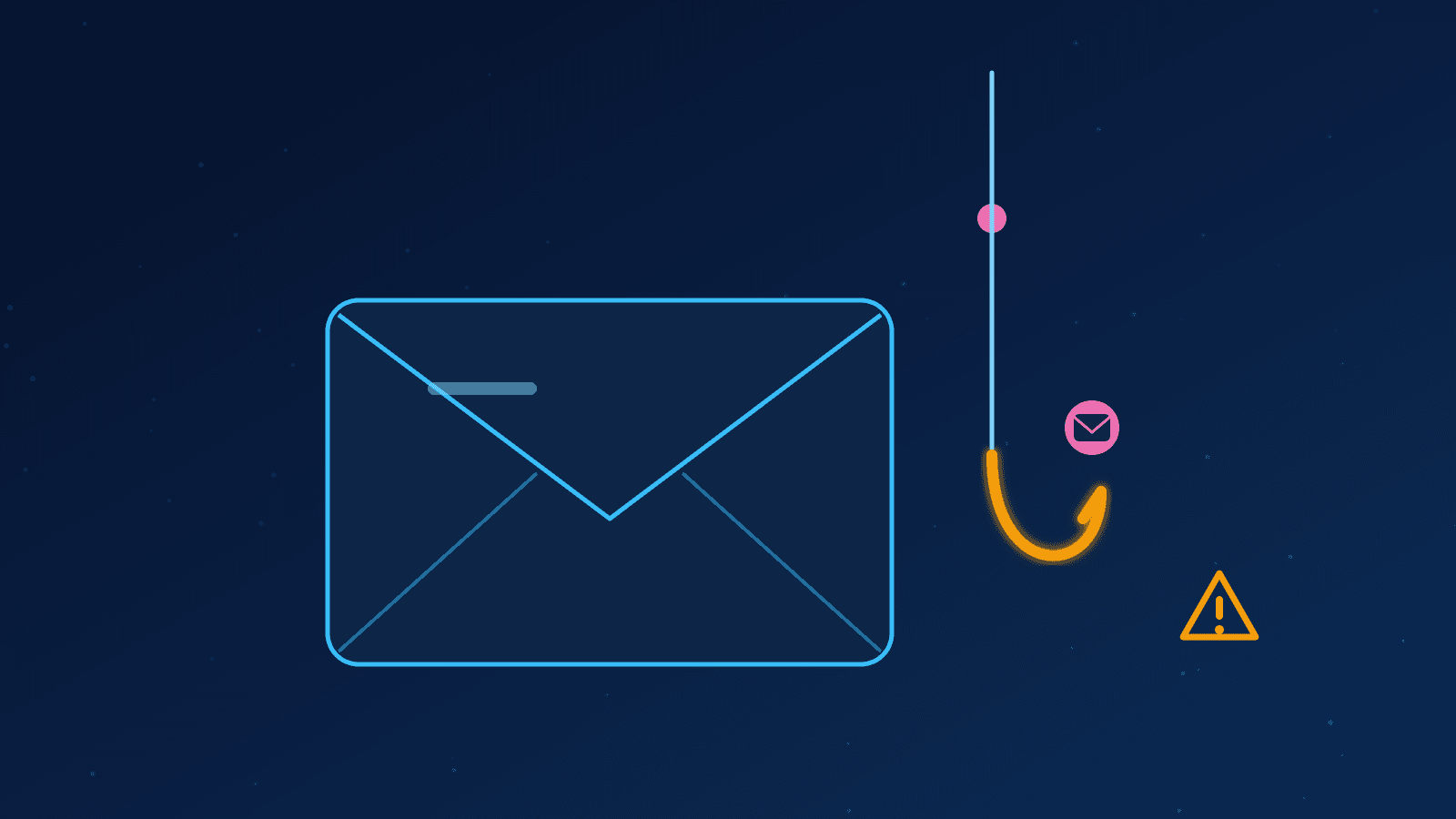 Ilustração de um envelope com um anzol pendurado, representando um golpe de phishing