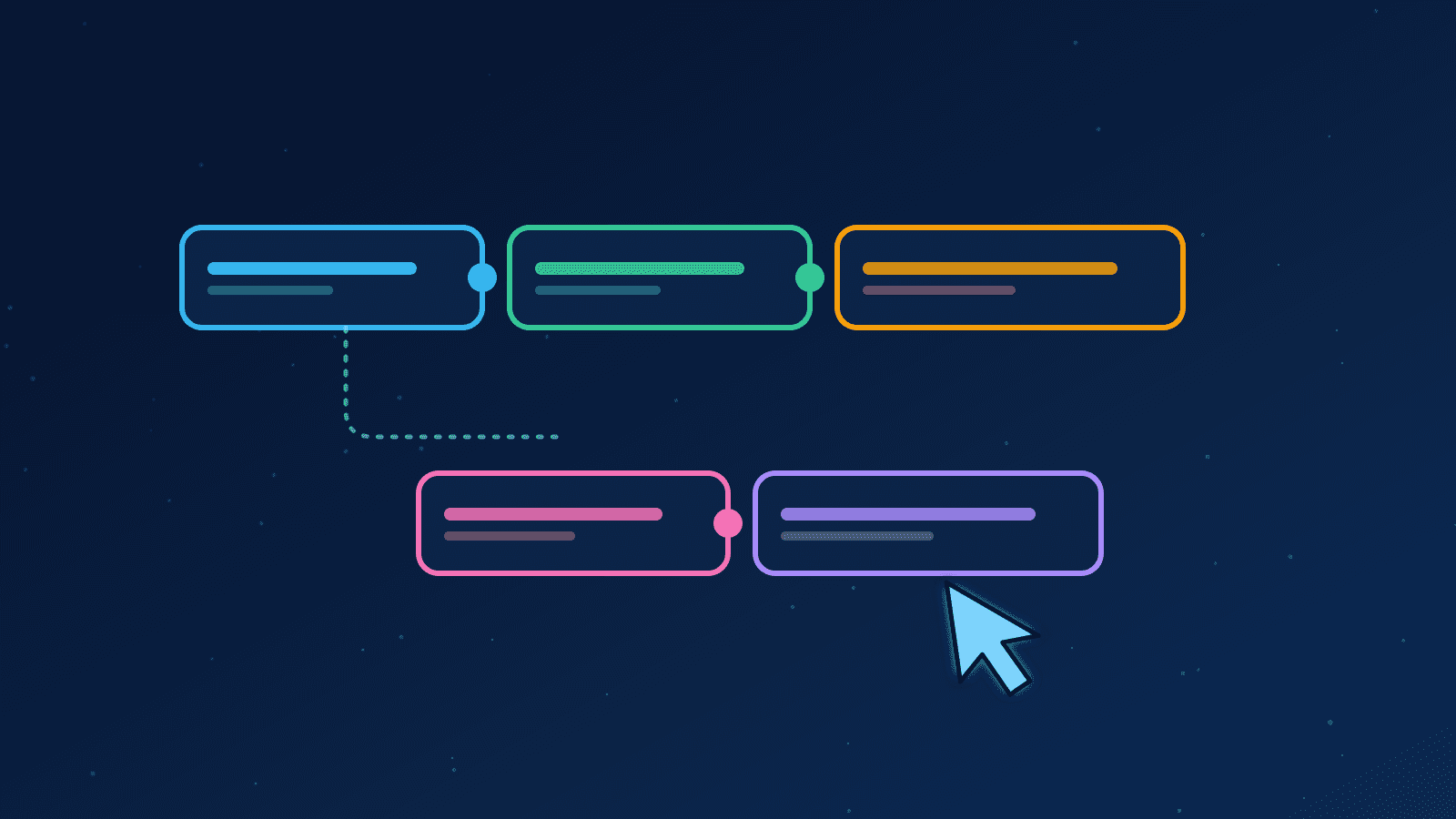 Ilustração de blocos coloridos que se encaixam com um cursor arrastando um deles, representando o no-code
