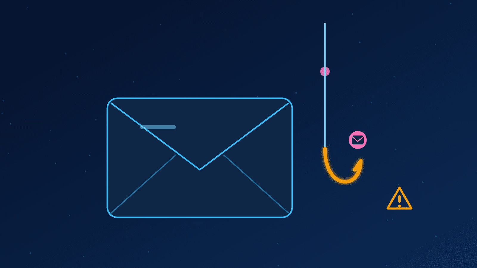 Ilustração de um envelope com um anzol pendurado, representando um golpe de phishing